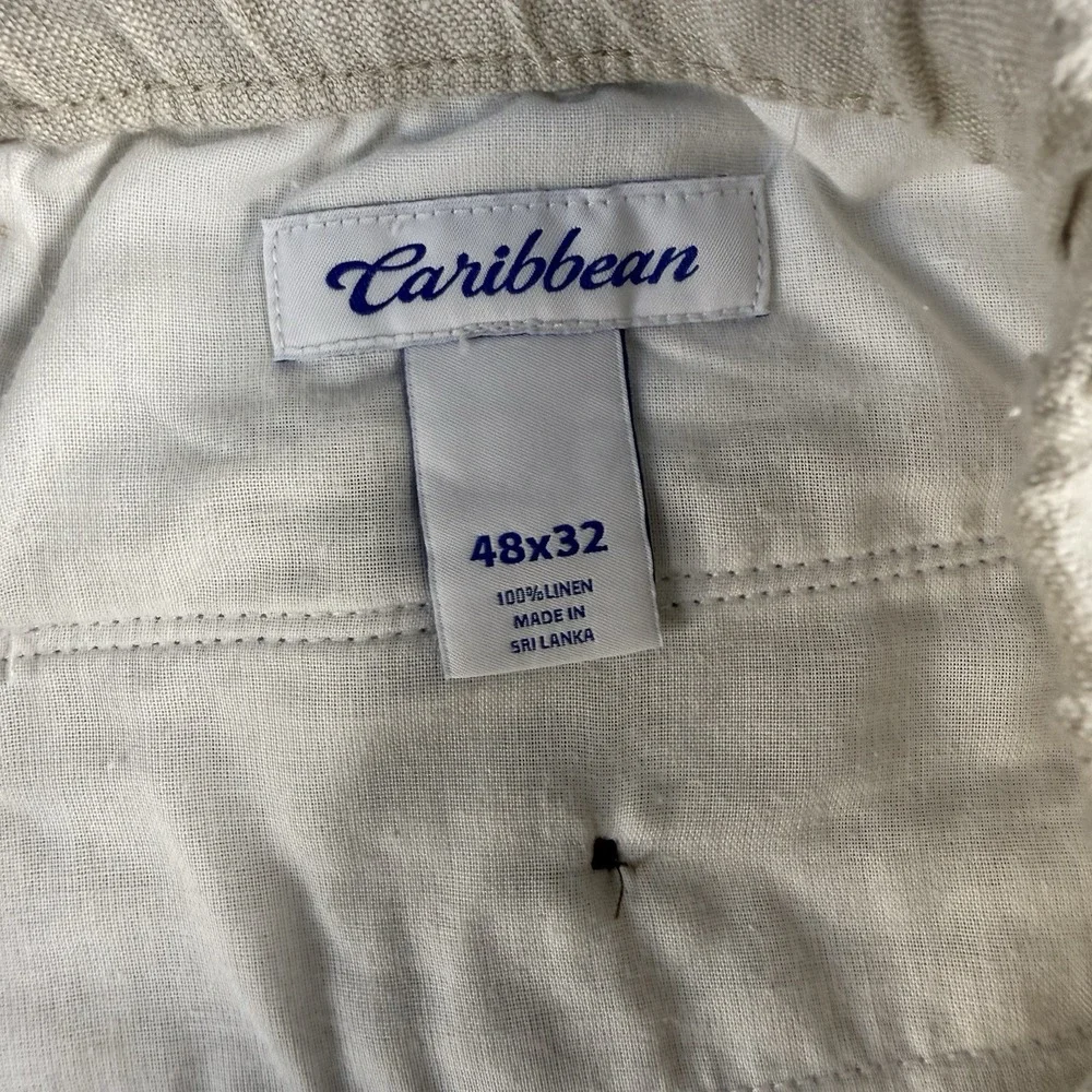 NWT Caribbean Roundtree &Yorke Mens 48x32 100%Natural Linen Drawstring Pant Big